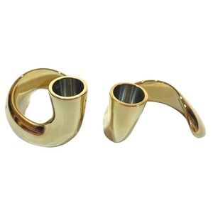 VTG Georg Jenson 2 Candle Holders Gold Plt Stainless Rare Denmark MCM Minimal